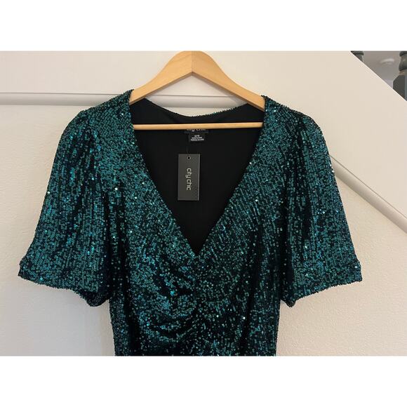 NWT City Chic Sequin Mini Dress Womens Sz 18 Green Y2K Glam Party Cocktail - Picture 10 of 16